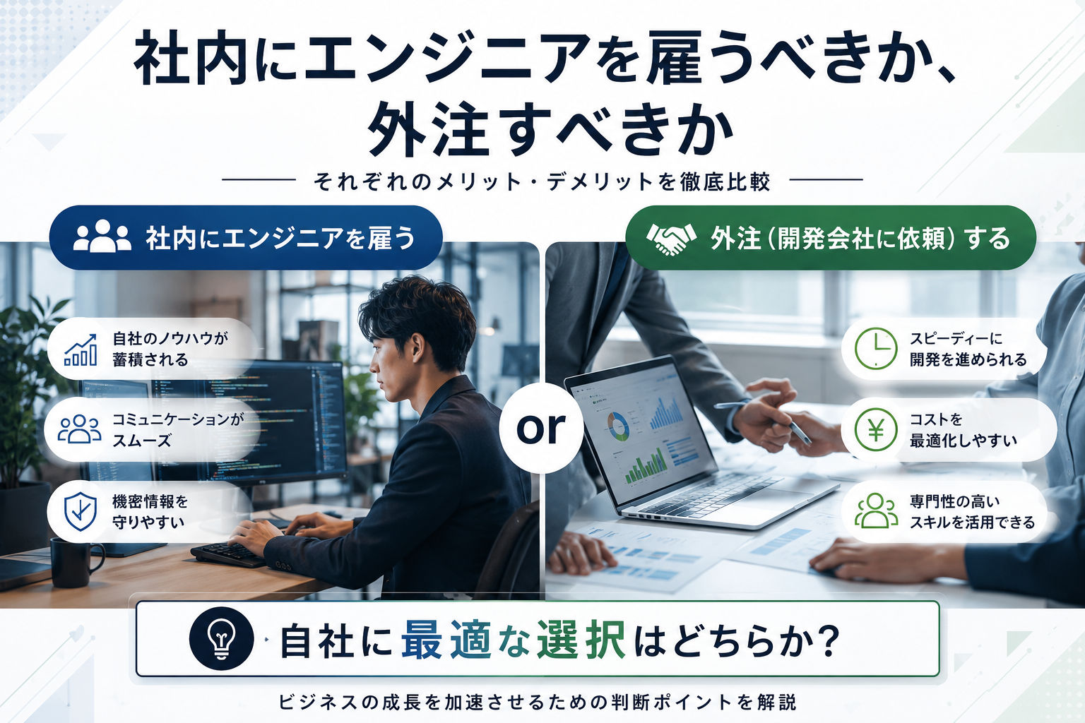 社内にエンジニアを雇うべきか、外注すべきか。開発の判断基準